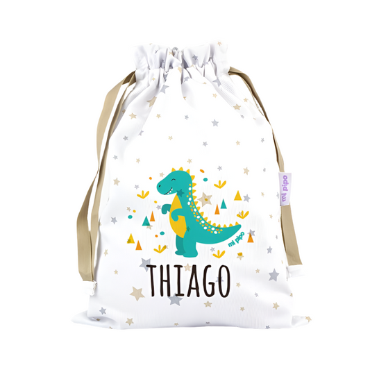 Bolsa merienda dinosaurio personalizada con nombre 