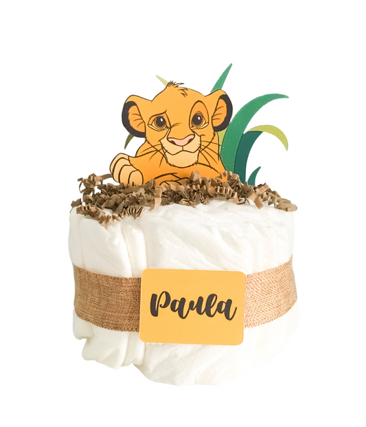 Tarta de pañales personalizada rey león 