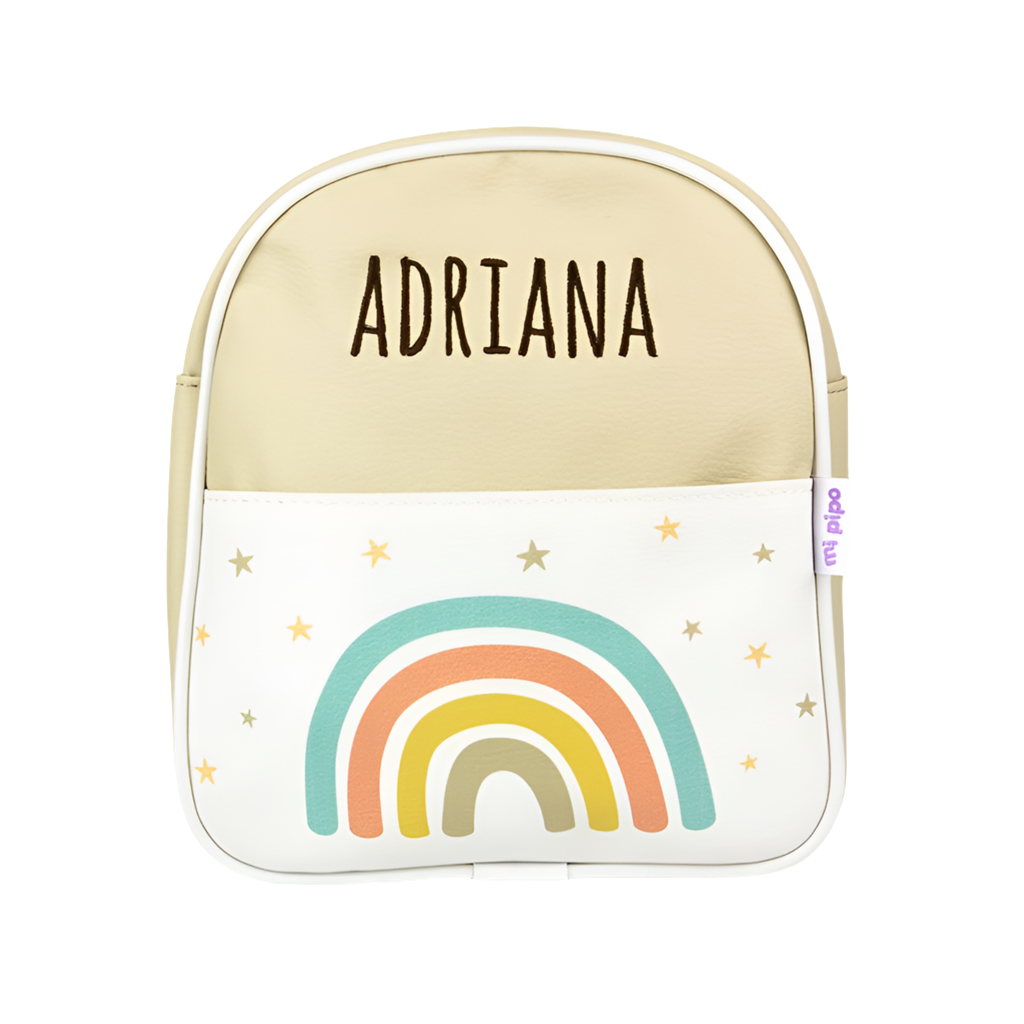 Mochila infantil con nombre arcoíris 