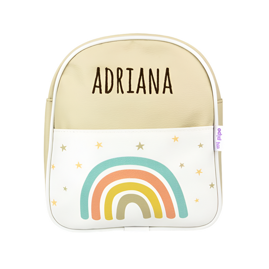 Mochila infantil con nombre arcoíris 