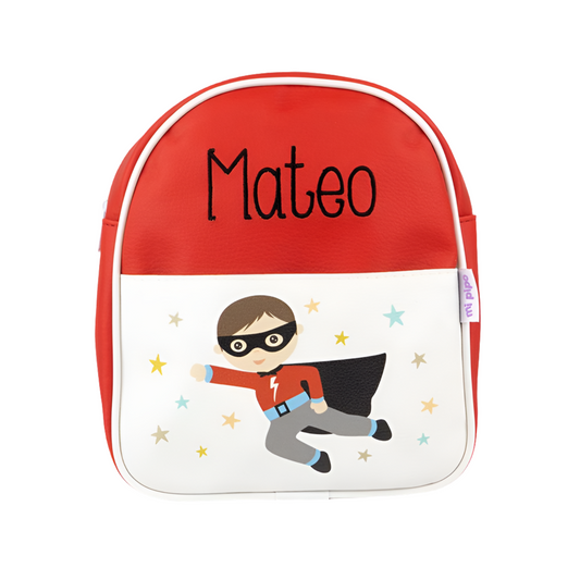 Mochila súper héroe personalizada con nombre para guardería 