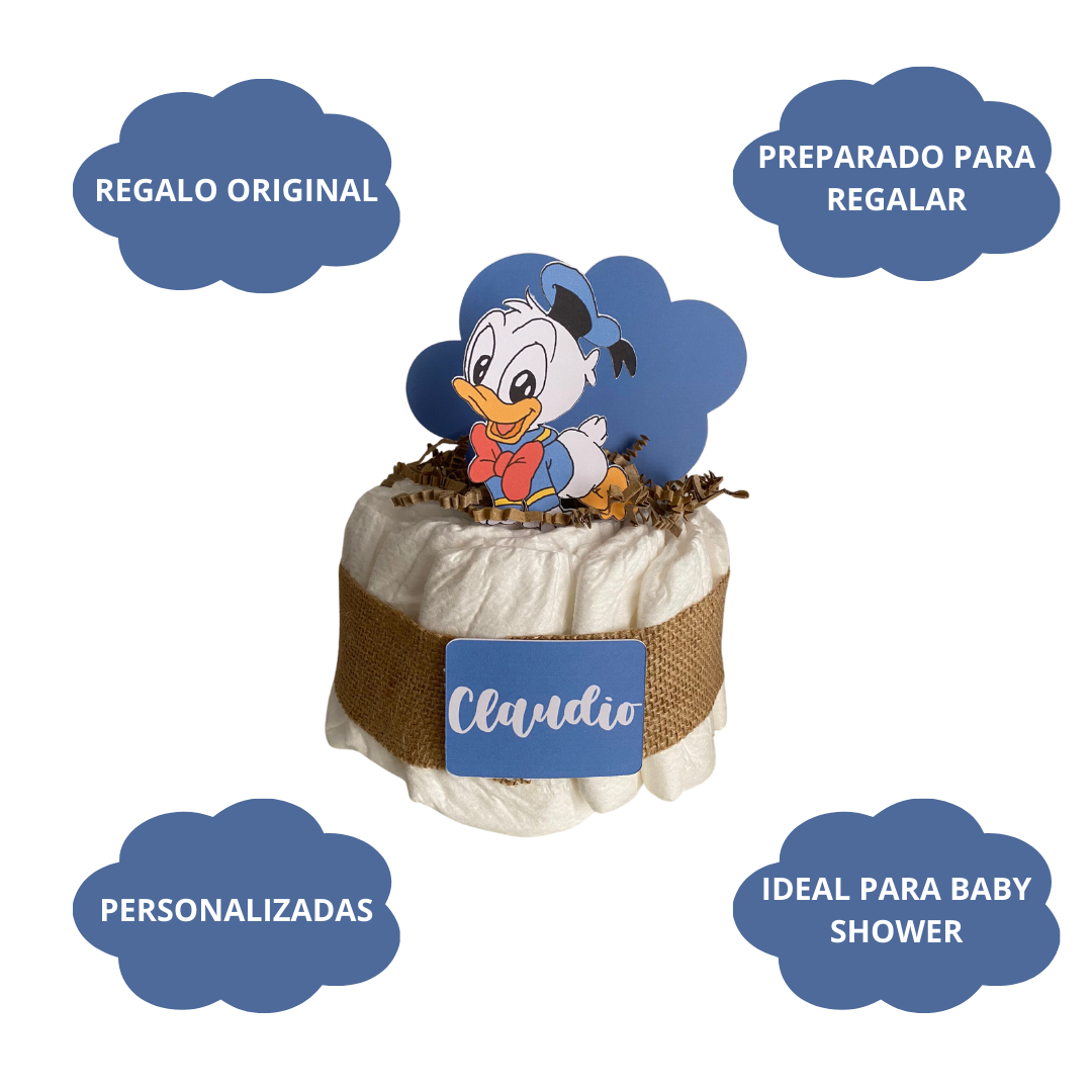 Tarta de pañales pato donald