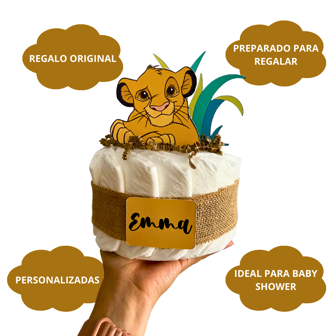 Tarta de pañales rey león